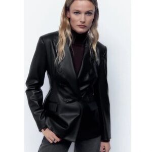 ZARA Women Faux Leather Double-Breasted Jacket